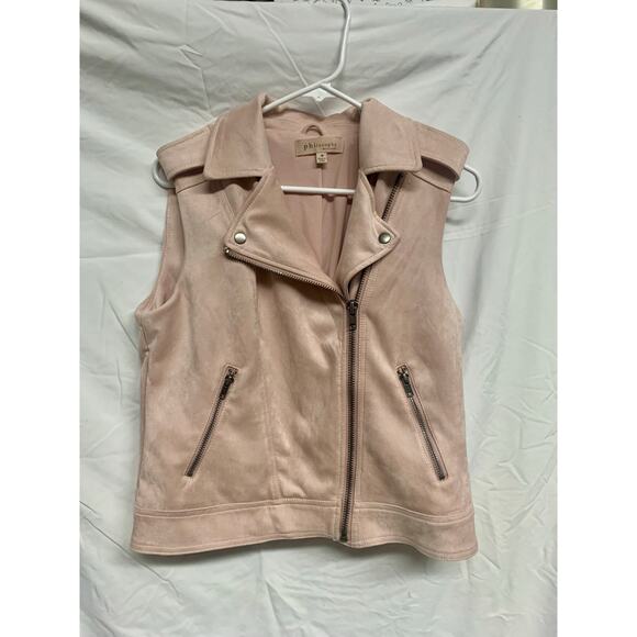 Philosophy Republic Clothing Pink Faux Suede Moto Vest Womens M Zip Front Jacket - Picture 2 of 5